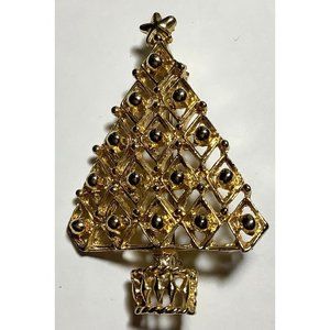 Gold-tone Christmas Tree Pin Brooch — 2”